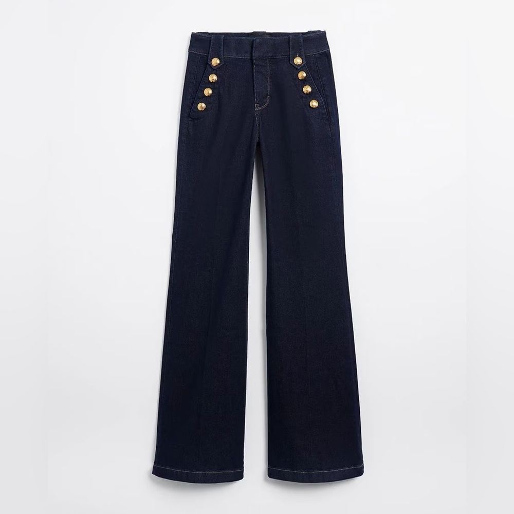 White House Black Market High Rise Jeans - Navy with Gold Accents